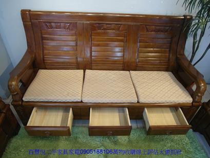 二手沙發中古沙發二手樟木色實木123組椅有抽屜客廳沙發休閒木沙發 3