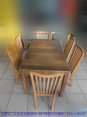 二手餐桌椅二手橡木色一桌六椅伸縮餐桌椅組休閒桌椅咖啡桌椅接待桌椅 2