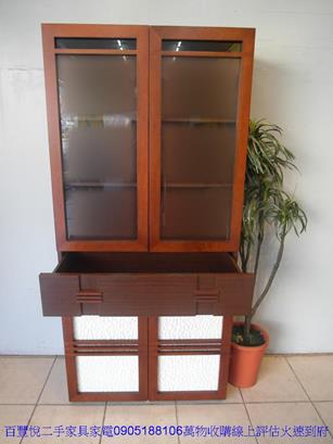 二手胡桃色3尺玻璃書櫃書櫥展示櫃電視高低櫃收納置物櫃 3