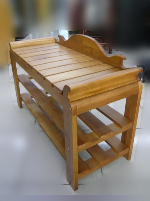 全新原木實木造型穿鞋椅 三層鞋架 木頭椅 等候椅 木凳子 椅凳 2