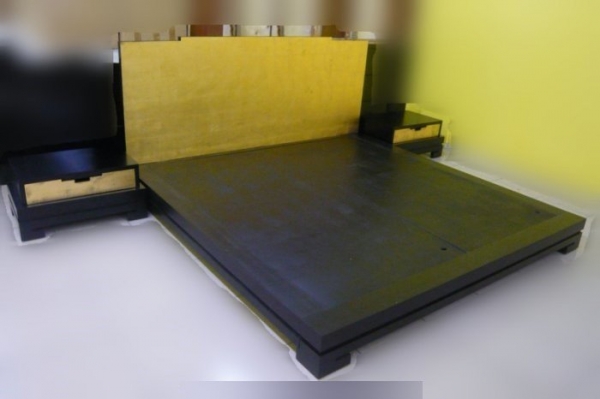 全新中國風金色x黑色雙人加大床組含床架、邊櫃 6尺床架6x6