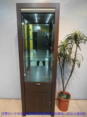 二手胡桃色2尺三面玻璃展示櫃電視高低櫃客廳收納置物櫃