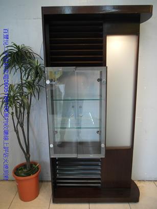 二手胡桃色雙面玻璃3尺展示櫃玄關櫃隔間櫃屏風櫃玻璃櫃