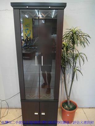 二手胡桃色2尺玻璃展示櫃電視高低櫃客廳收納置物儲物櫃