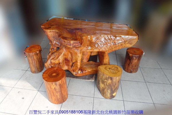 樟木全實木一桌六椅泡茶桌椅原木桌椅奇木桌椅客廳桌椅木椅凳
