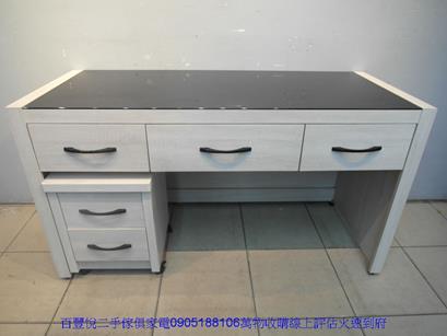 二手書桌二手雪松色145公分黑玻璃三抽電腦桌附活動櫃書桌寫字桌