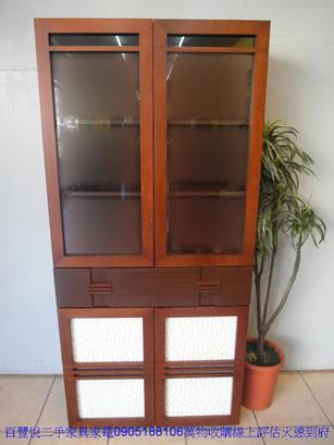 二手胡桃色3尺玻璃書櫃書櫥展示櫃電視高低櫃收納置物櫃