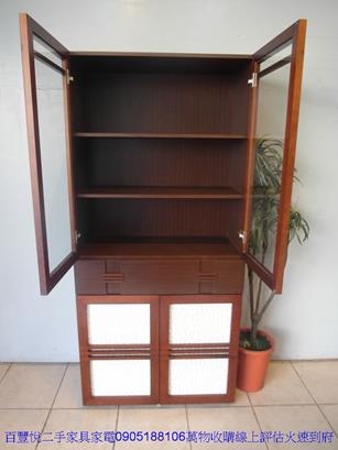 二手胡桃色3尺玻璃書櫃書櫥展示櫃電視高低櫃收納置物櫃