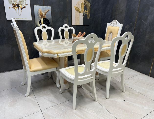 二手 餐桌 歐式 石面 一桌六椅 吃飯桌椅 餐桌組 飯桌
