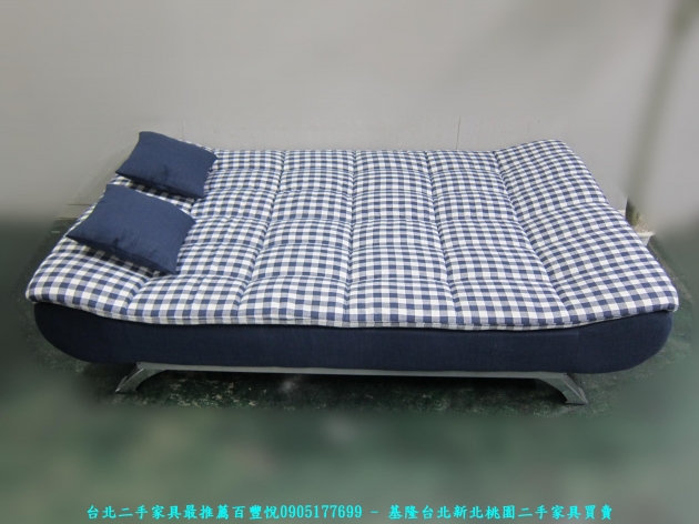 新品出清185公分藍色格紋布抱枕沙發床 休閒沙發 會客沙發 3