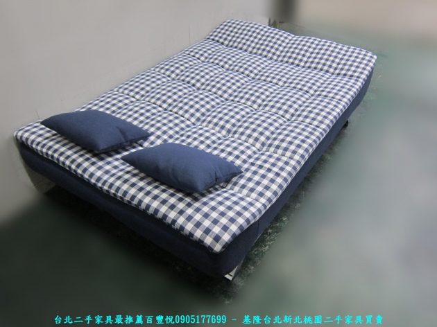 新品出清185公分藍色格紋布抱枕沙發床 休閒沙發 會客沙發 5