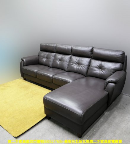 二手沙發 咖啡色 270公分 沙發組 半牛皮沙發 L型沙發 會客沙發 2