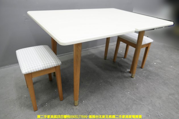 二手餐桌 白色 121公分 一桌二椅 伸縮 吃飯桌 邊桌 3