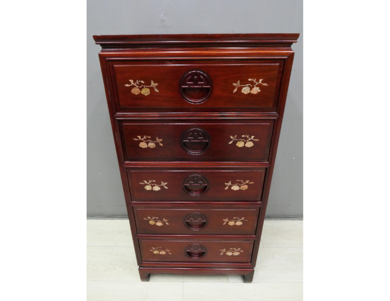 二手 斗櫃 紅木色 2尺 鑲貝 五斗櫃 實木櫃 抽屜櫃 置物櫃 邊櫃