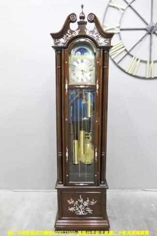 二手老爺鐘 黑檀 鑲貝 56公分 立鐘 落地鐘 古董鐘 藝術品 擺飾 裝飾 1