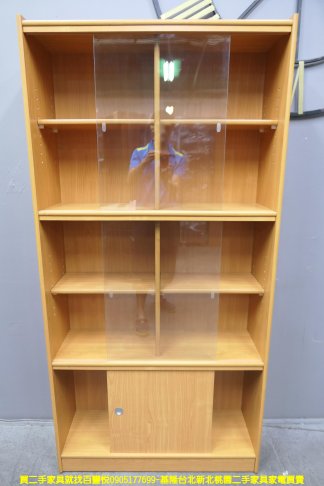 二手書櫃 原木色 3尺 玻璃書櫃 展示櫃 櫥櫃 置物櫃 邊櫃 收納櫃 零食櫃 3