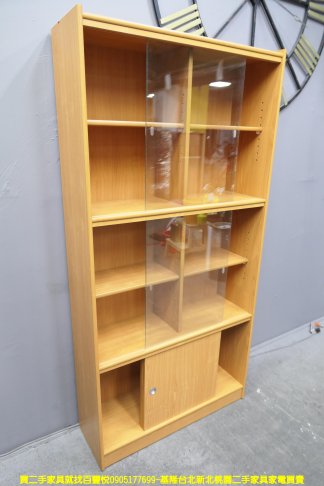 二手書櫃 原木色 3尺 玻璃書櫃 展示櫃 櫥櫃 置物櫃 邊櫃 收納櫃 零食櫃 5
