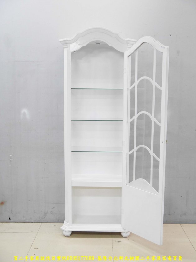 二手書櫃 中古書櫥 歐式白色78公分展示櫃 玻璃櫃 模型櫃 酒櫃櫥 櫃邊櫃 3