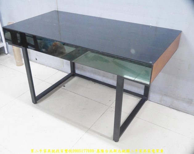 二手書桌 二手邊桌 黑色玻璃120公分矮桌 置物桌 房間桌 花台 玄關桌 3