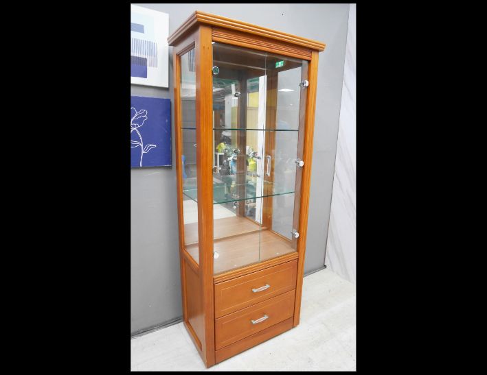 二手 玻璃櫃 柚木色 77公分 展示櫃 高低櫃 酒櫃 