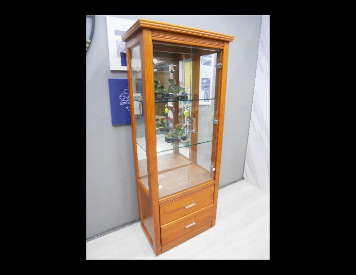 二手 玻璃櫃 柚木色 77公分 展示櫃 高低櫃 酒櫃