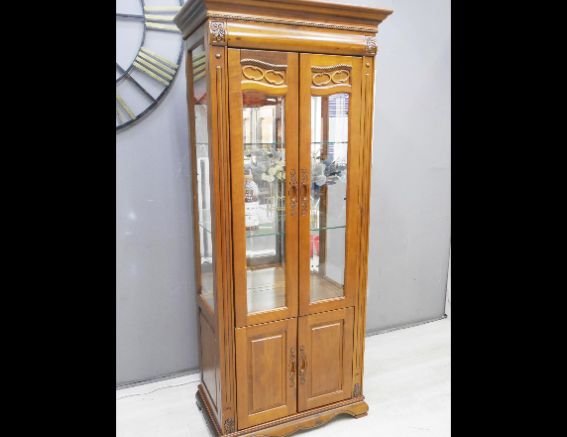 二手 樟木實木 展示櫃 高低櫃 酒櫃 玻璃櫃 客廳櫃