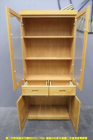 二手 書櫃 原木色 81公分 半實木 玻璃書櫃 櫥櫃 展示櫃 置物櫃 邊櫃 收納櫃 4