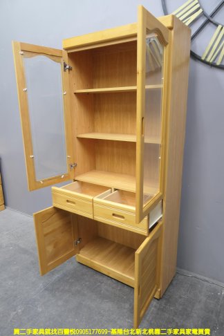二手 書櫃 原木色 81公分 半實木 玻璃書櫃 櫥櫃 展示櫃 置物櫃 邊櫃 收納櫃 5