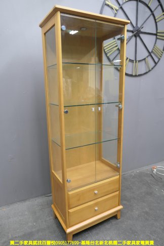二手 展示櫃 原木色 67公分 玻璃櫃 酒櫃 公仔櫃 櫥櫃 置物櫃 邊櫃 儲物歸 收納櫃 飾品櫃 2