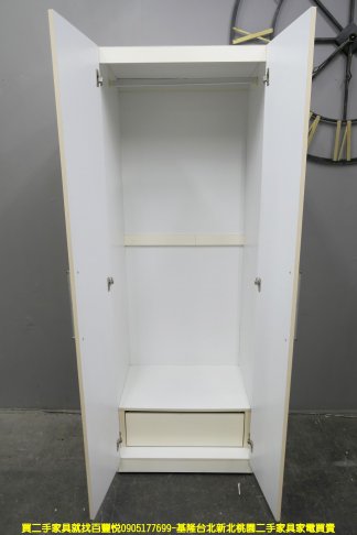 二手衣櫃 白色 70公分 對開 衣櫥 單人衣櫃 房間櫃 套房衣櫃 櫥櫃 收納櫃 3