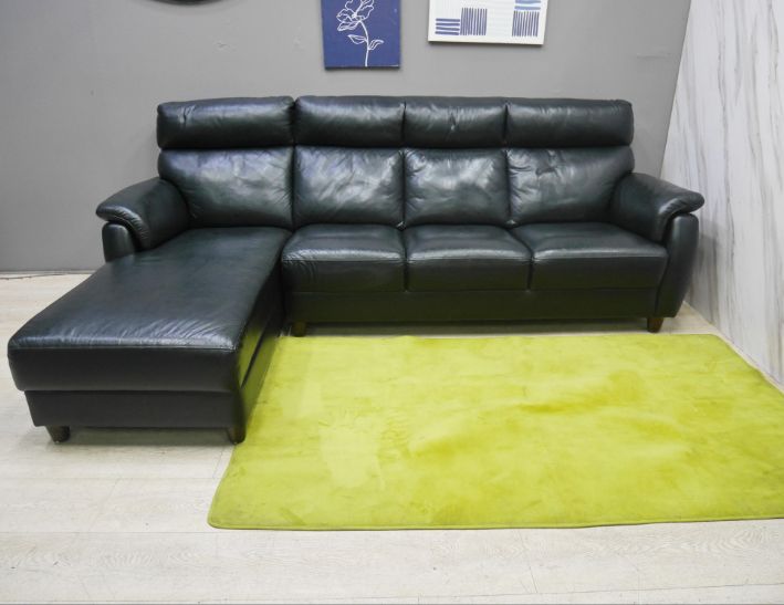 二手 沙發 黑色 半牛皮 L型沙發 客廳 辦公沙發 