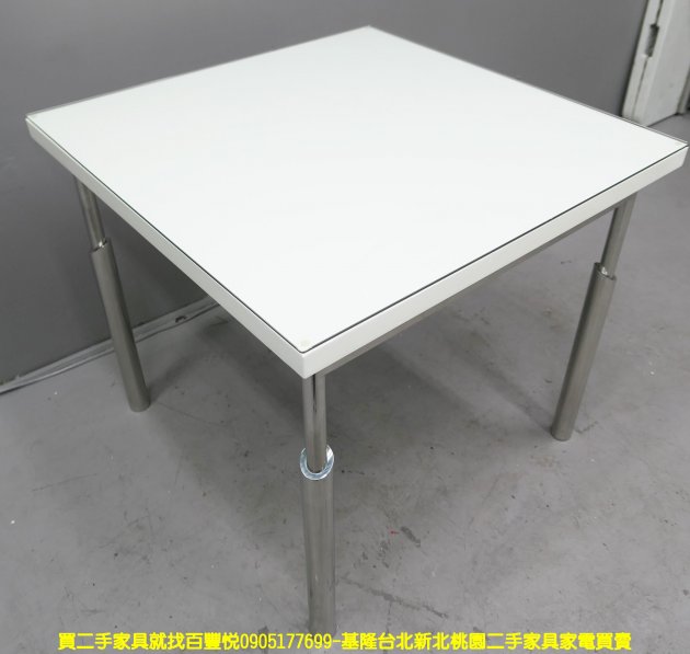 二手餐桌 白色 玻璃 85公分 方形 吃飯桌 接待桌 會客桌 洽談桌 邊桌 3