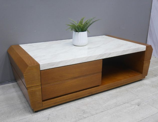 二手 茶几 柚木色 石面 139公分 沙發桌 置物桌