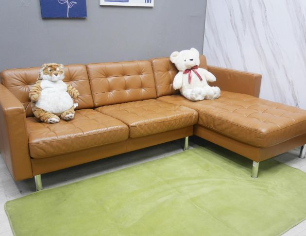 二手 咖啡色 241公分 半牛皮沙發 L型沙發 客廳沙發