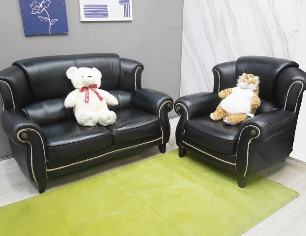 二手 皮沙發 黑色 1+2 客廳沙發 會客沙發 辦公沙發