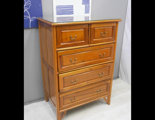 二手 柚木色全實木 五斗櫃 抽屜櫃 收納櫃 儲物櫃