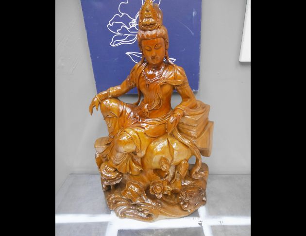 二手 觀音坐蓮木雕藝品 實木雕刻品 風水擺件 原木藝品