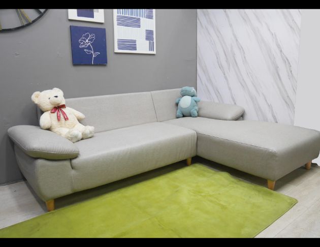 二手 L型沙發 米色 259公分 貓抓皮沙發 客廳沙發