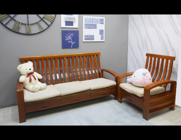 二手 瑪荷尼桃花心木 1+3 木製沙發 實木組椅 客廳沙發