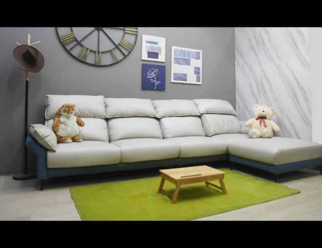 二手 貓抓皮沙發 米灰色 L型沙發 客廳沙發 會客沙發