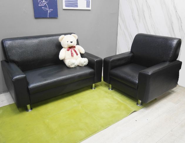 二手 皮沙發 黑色 1+2 客廳沙發 辦公沙發 會客沙發