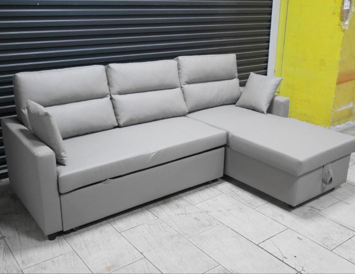 限量新品 卡其色 224公分 L型沙發 沙發床 皮沙發 