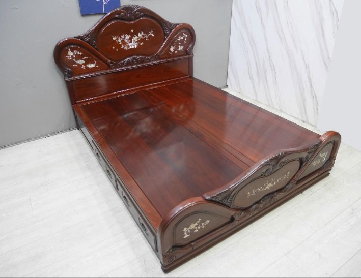 二手 紫檀木鑲貝 標準雙人 5尺床架 雙人床組 雙人床台