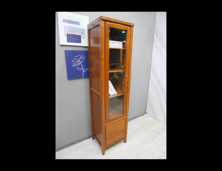 二手 柚木色 48公分 玻璃櫃 展示櫃 酒櫃 高低櫃 