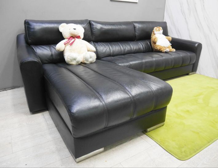 二手 L型沙發 黑色 288公分 半牛皮沙發 客廳沙發