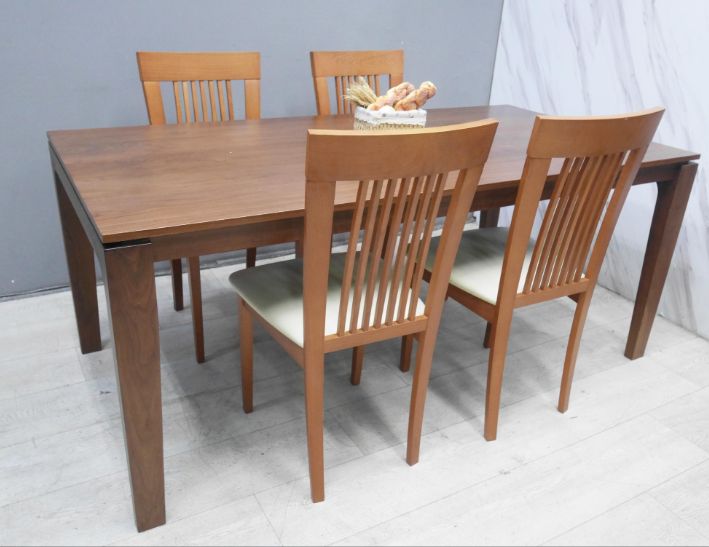 二手 餐桌椅 柚木色實木 1桌四椅 咖啡桌椅 會客桌椅