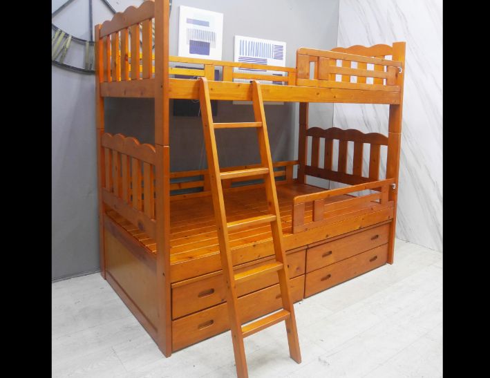 二手 上下舖 柚木色實木 3.5尺 兒童床 雙層床 床架