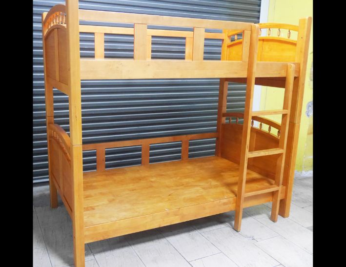 二手 上下舖 柚木色實木 單人加大3.5尺 雙層床 兒童床架