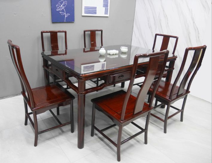 二手 紫檀木全實木 1桌六椅 餐桌椅 泡茶桌椅 會客桌椅