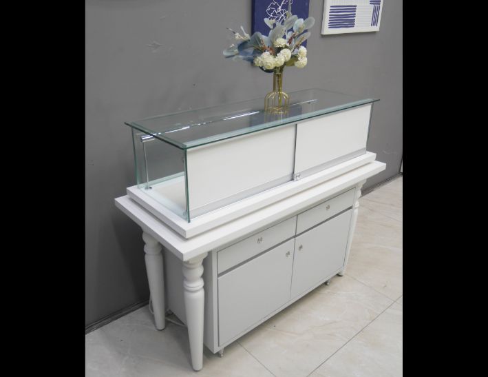 二手 白色 120公分 平面展示櫃 玻璃櫃 精品櫃 櫥櫃